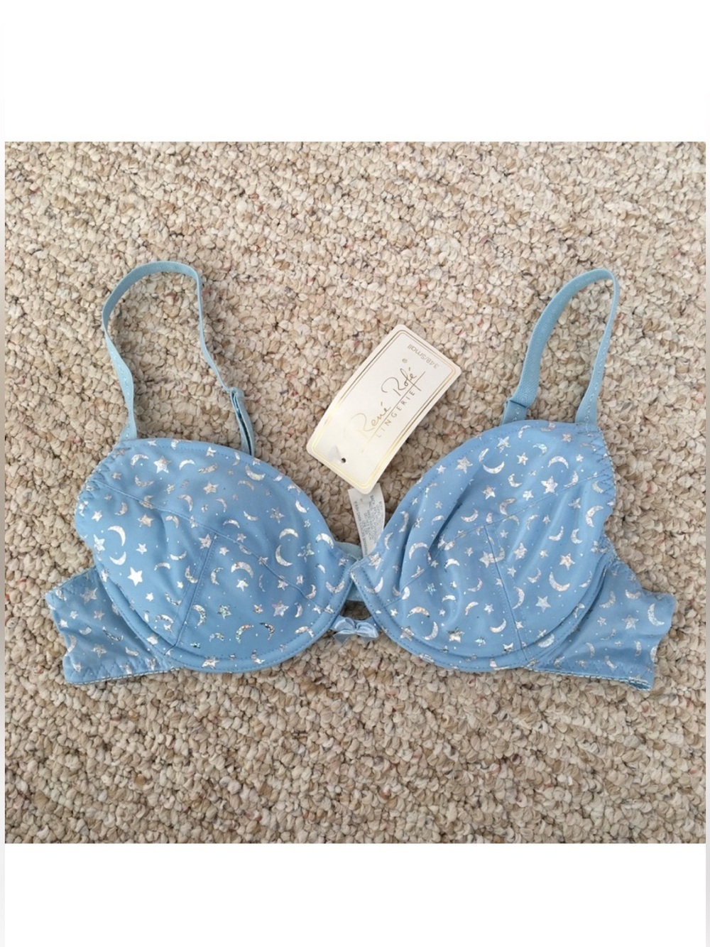 NWT Rene Rofe Light Blue Moon & Star Underwire Bra